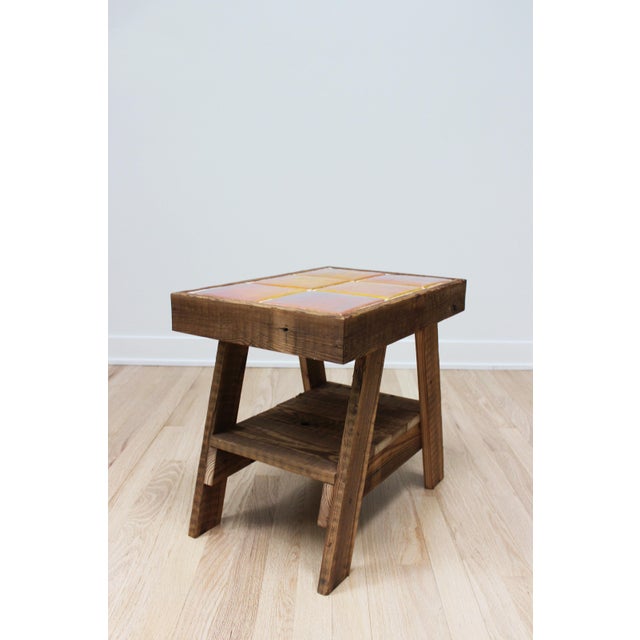 The Blush Iridescent Pewabic Reclaimed Tiled Table For Sale - Image 4 of 11
