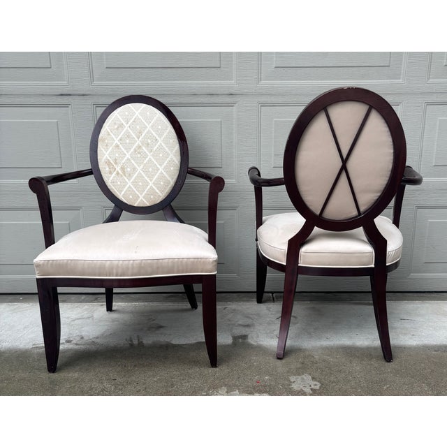 Barbara Barry 8 Barbara Barry Baker Klismos X Oval Dining Side Captains Chairs Neoclassical For Sale - Image 4 of 14