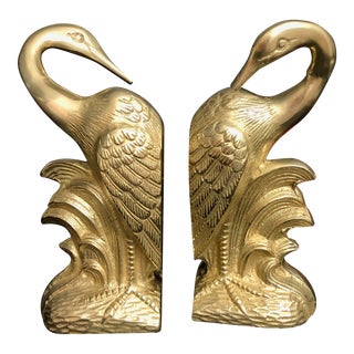 Book Ends Crane / Heron / Stork / Egret Solid Brass - a Pair For Sale