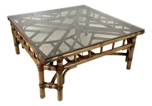 Vintage Rattan Chinese Chippendale Coffee Table