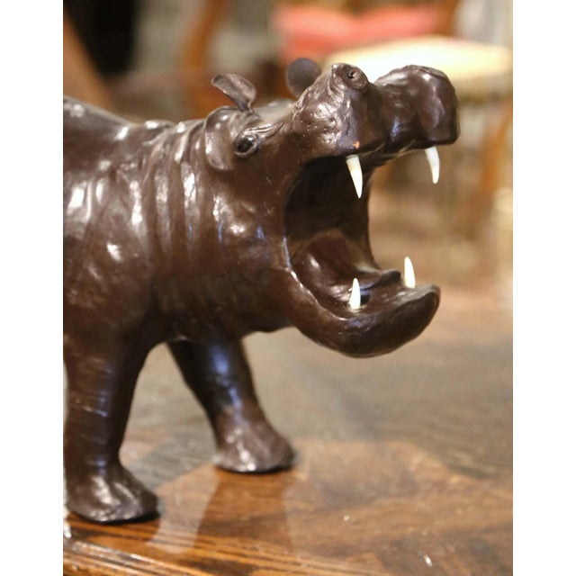 Mid-Century French Patinated Leather Hippopotamus Sculpture For Sale - Image 4 of 10