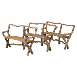 French Faux Wood Stone Benches, Set of 3 For Sale
