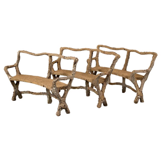 French Faux Wood Stone Benches, Set of 3 For Sale