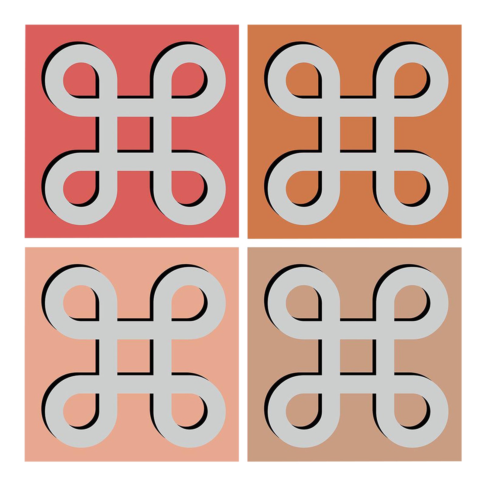 Geometric Motif Art Prints 4pc Monogram Orange & Pink Colour by Angela ...