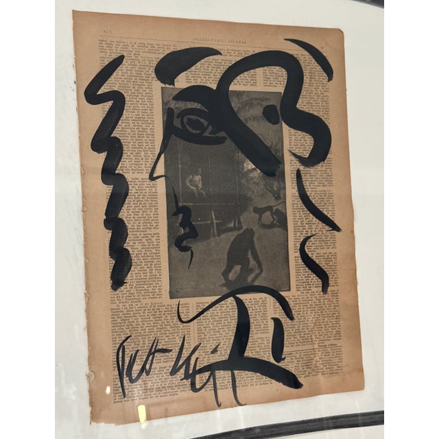 Abstract 1970s Peter Keil Early Cubist Profile Painting on Newsprint For Sale - Image 3 of 6