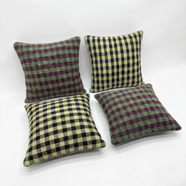 Mid-Century Modern Anatolian Kilim Pillow Cover 16'' X 16'' - Set of Four For Sale - Image 3 of 4