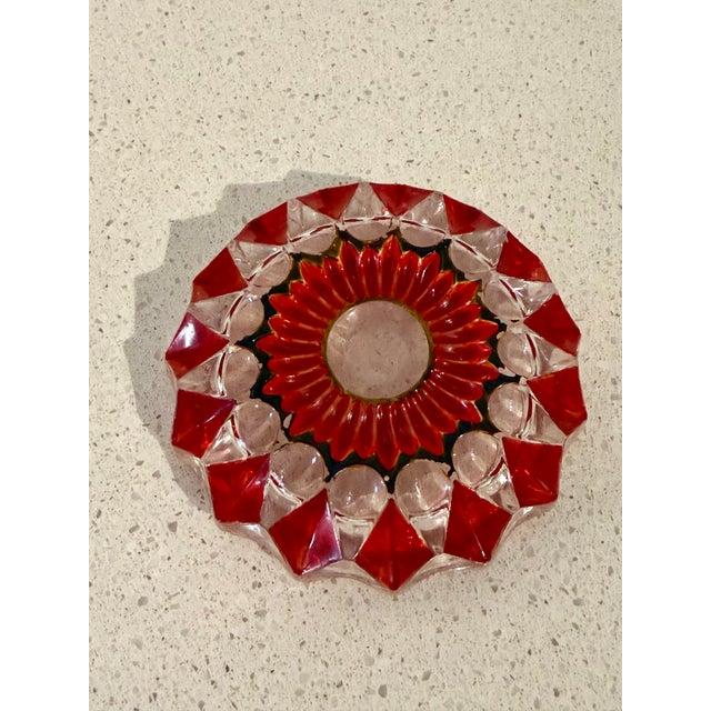 Ruby Red Vintage French Ruby Red & Clear Art Glass Ashtray With Dark Green Accent Detailing For Sale - Image 8 of 9