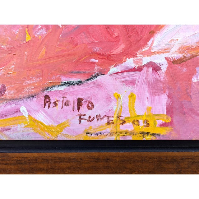 Oswaldo Subero "Jacucci" Contemporary Abstract Pink & Yellow Expressionist Female Painting, 2005 For Sale - Image 10 of 12