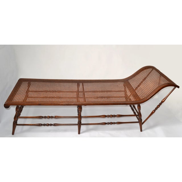 1950s British Colonial Handwoven Cane Turned Wood Spindle Frame Chaise Lounge Daybed For Sale - Image 5 of 13