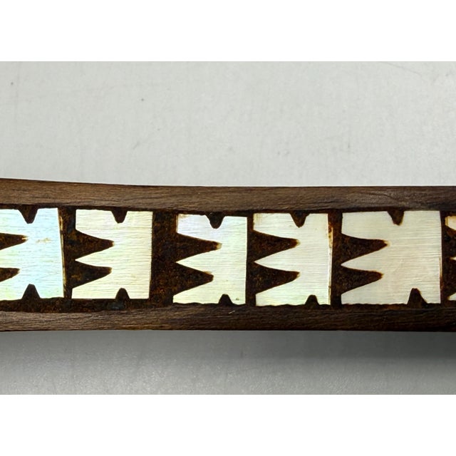 Late 20th Century MCM Carved Teak Wood Mop Inlay Salad Spoon Fork Set Vintage For Sale In Los Angeles - Image 6 of 10