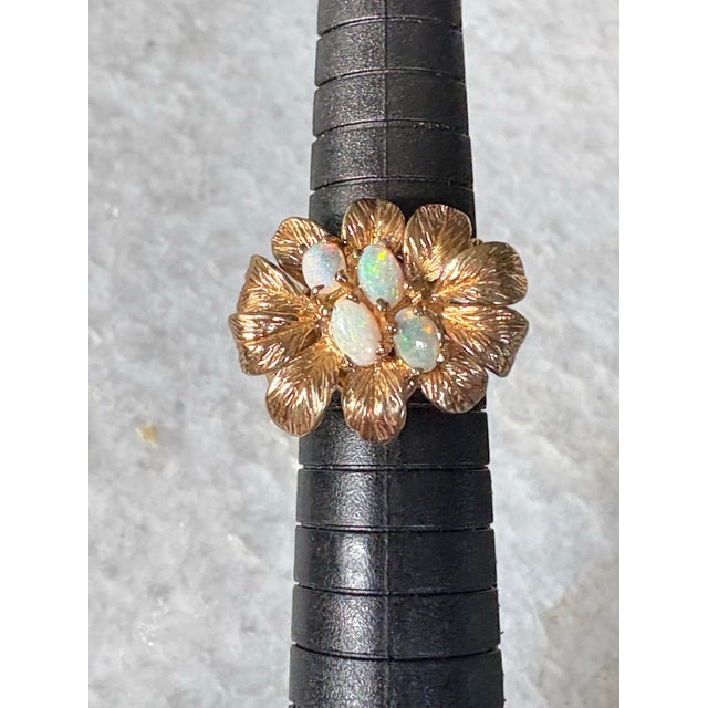 Vintage Panetta Cocktail Ring - Leaf Motif With Opals Set in Gold and Sterling - Size 6.25 For Sale - Image 4 of 9
