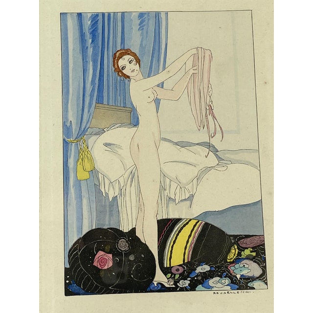Elegant Art Deco illustration by renowned Italian artist and designer Umberto Brunelleschi (1879–1949). Titled “Nude Amid...