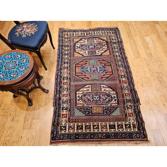 Textile Antique Karachov Kazak Area Rug, Hand-Knotted Wool, Caucasus, 1800s, 4' x 7' For Sale - Image 7 of 16