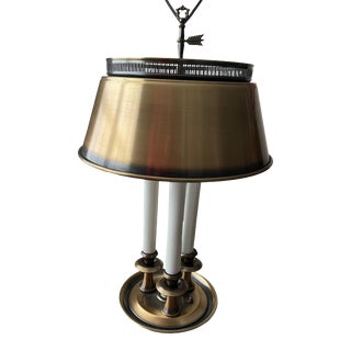 Vintage Mid-Century Three Arm French Bouillotte 3 Ways Desk Lamp With Brass Tole Shade For Sale