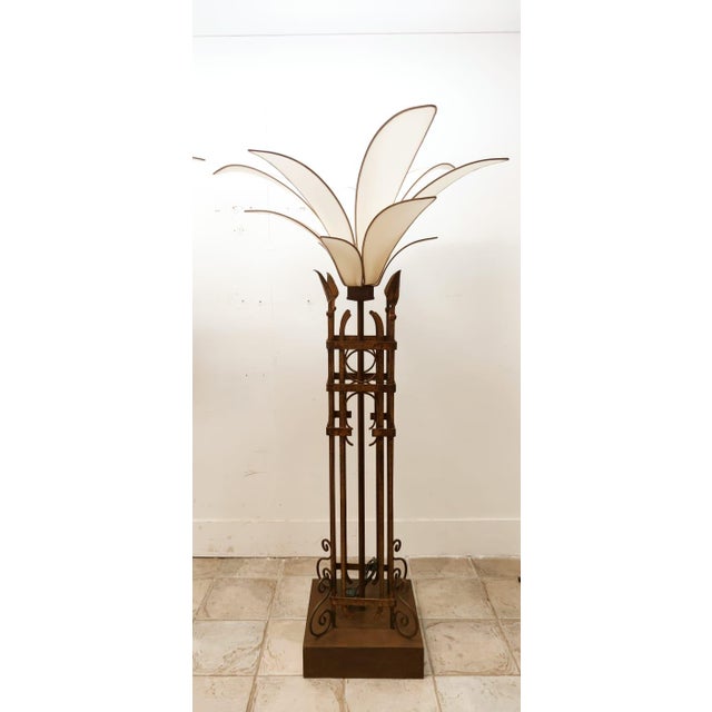 Vintage Iron Palm Tre Floor Lamp with Fabric Petals For Sale - Image 15 of 18