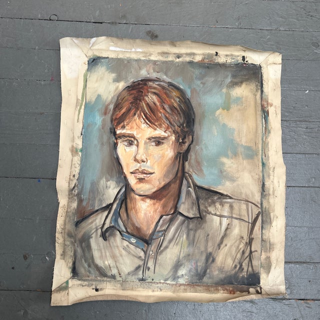 1950’s impressionist male portrait painting on unstretched canvas. Painting measures 16x20. Check out my shop Robins Egg...