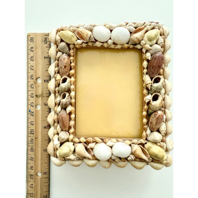 Mid-Century Modern Vintage MCM Palm Beach Tony Duquette Style Handmade Seashell Wood Picture Frame For Sale - Image 3 of 12