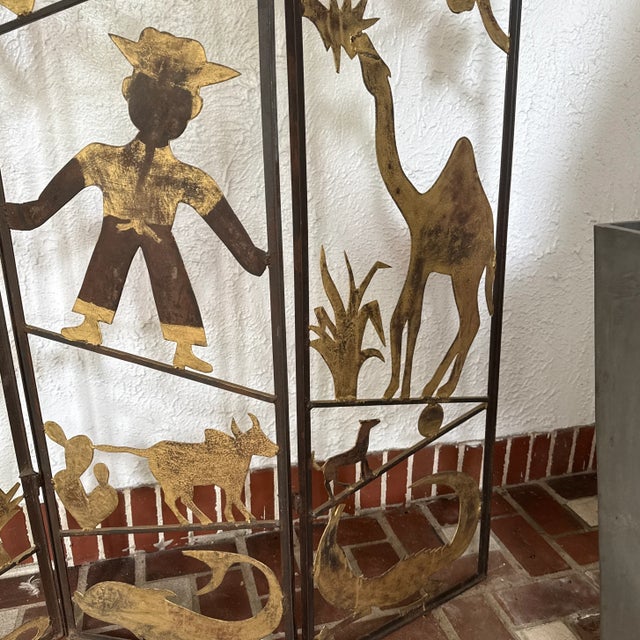 A Vintage Metalwork Room Divider With Animals, Figures and Naturalistic Objects For Sale - Image 6 of 12