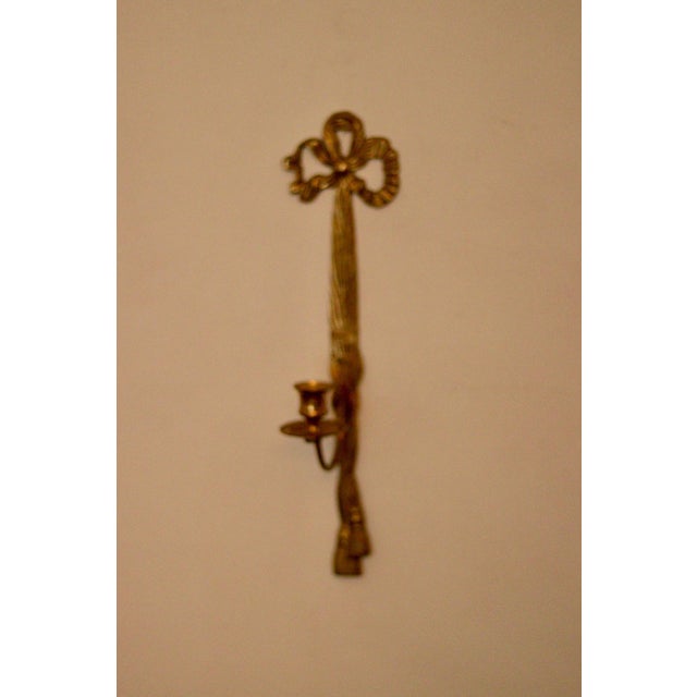 Mid-Century French Brass Bow Sconces, Set of 2 For Sale - Image 4 of 10
