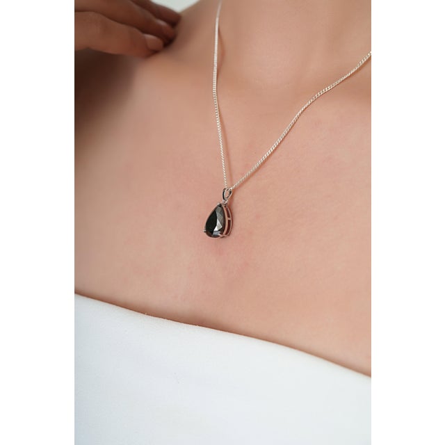 Black VRJewels 5.89ct Bold Black Diamond Pear Cut Solitaire Pendant in 14k White Gold For Sale - Image 8 of 14