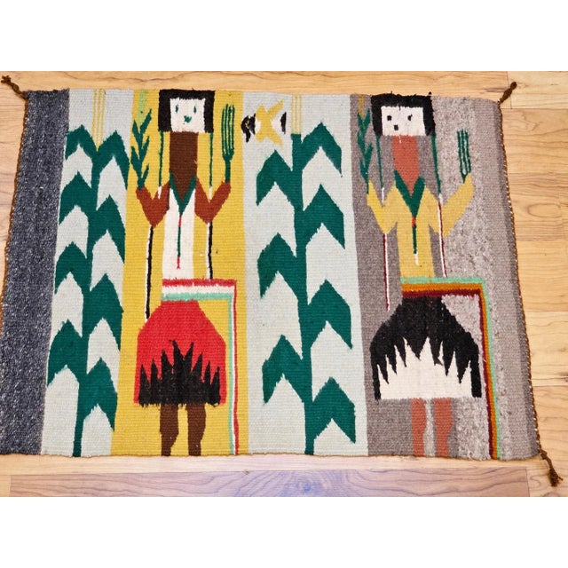 Vintage Native American Yei Rug, Handwoven Wool, Navajo Deity Pictorial Pattern, 20” X 26” For Sale - Image 12 of 12