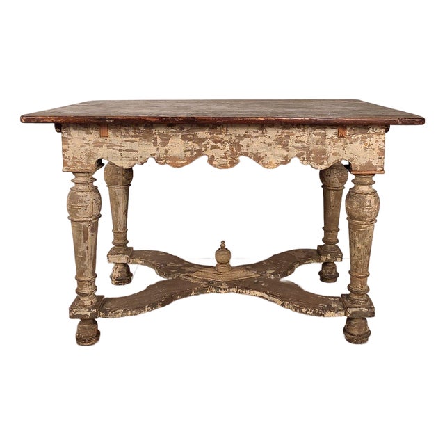 Partially Painted Kitchen Table With Reversible Top, Sweden, 19th Century For Sale