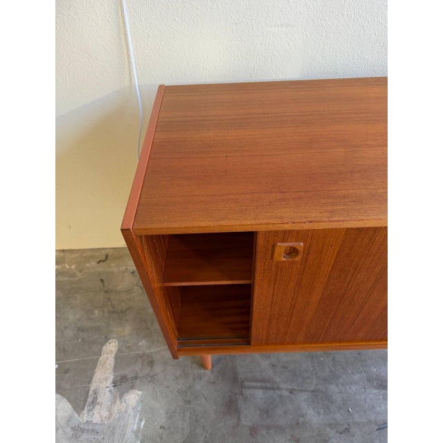 Mid-Century Modern Mid Century Danish Teak Sideboard - Vintage Scandinavian Storage Cabinet - Sliding Door Credenza For Sale - Image 3 of 7