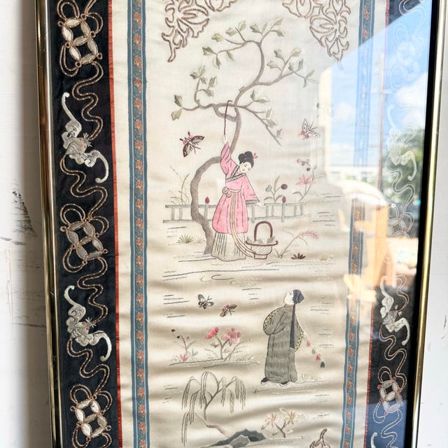 Asian Framed Silk Embroidery For Sale - Image 4 of 7