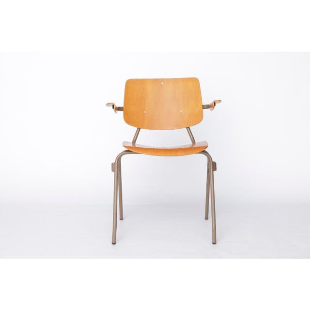 Wood Mid-Century Modern Stackable Chairs in Beech Plywood and Metal by Kho Liang Ie for CAR Katwijk, Netherlands, 1950s, Set of 6 For Sale - Image 7 of 11