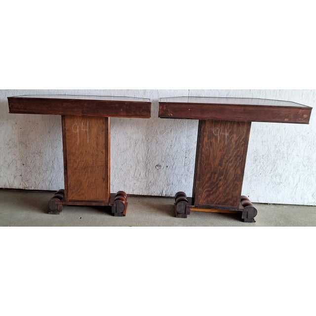 1950s Pair Of Mahogany and Tooled Leather John Stuart Pier / Side Tables For Sale - Image 10 of 12