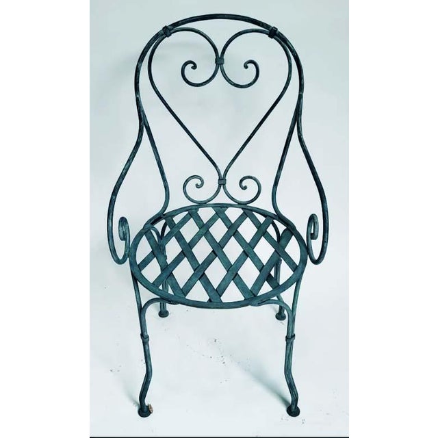 Teal Vintage French Bistro Wrought Iron Garden Chairs - Set of 5 For Sale - Image 8 of 8