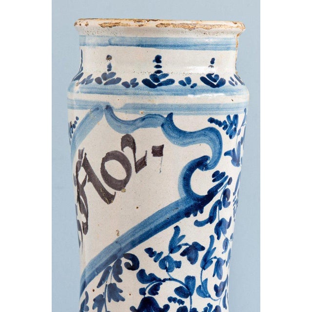 18th Century Spanish Blue & White Albarello Jar For Sale - Image 6 of 11
