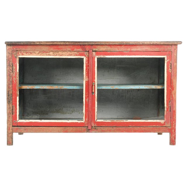 Red and Blue Wooden Display Case For Sale