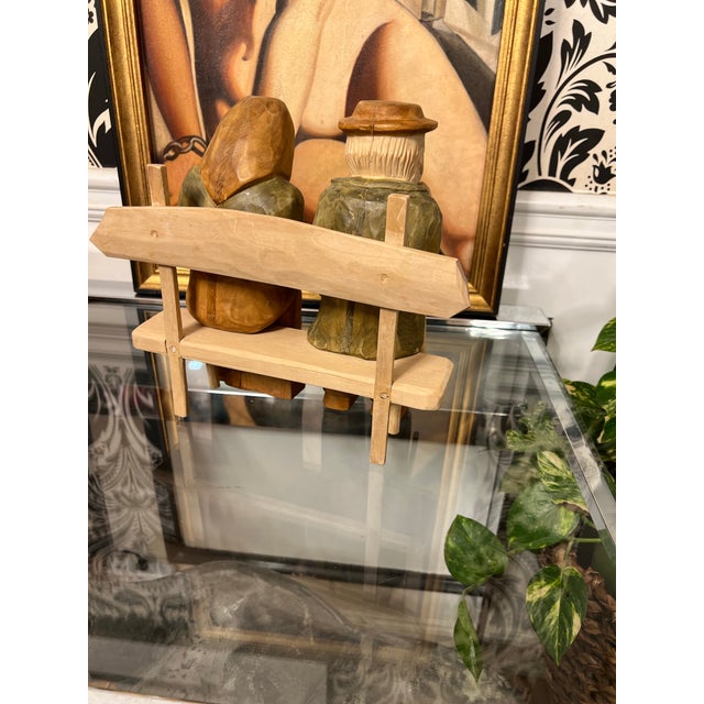 1970s 1970s Hand Carved Wooden Sitting Husband and Wife Sculpture For Sale - Image 5 of 6