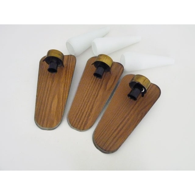 Brown Vintage Scandinavian Wall Lights in Metal with White Opaline Glass Globes, 1970s, Set of 3 For Sale - Image 8 of 10