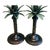 Vintage Coastal Palm Beach Chic Metal Tole Palm Trees Candle Holder- Set of 2 For Sale