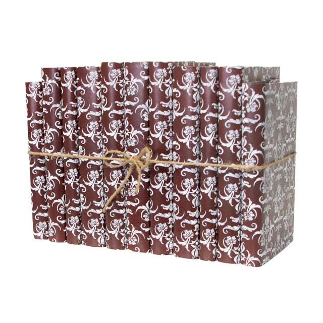 Modern Decorative Books - Garnet Damask Paper Wrapped Book Bundle - 1 Foot of Red Books For Sale - Image 3 of 4