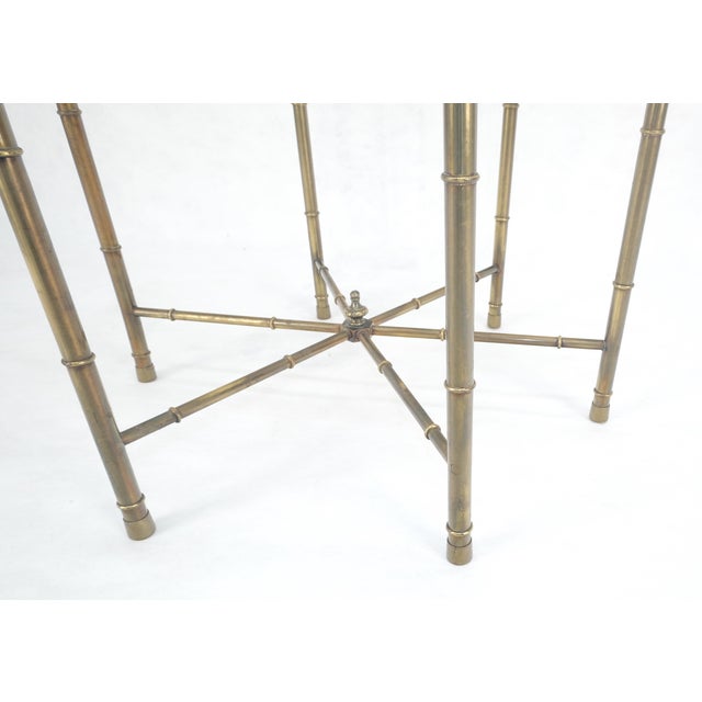 Brass Mastercraft Mid Century Modern Hexagon Top Faux Bamboo Legs Coffee Side Table For Sale - Image 8 of 12