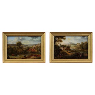 Landscape Paintings, Early 19th-Century, Oil on Canvas, Framed, Set of 2 For Sale