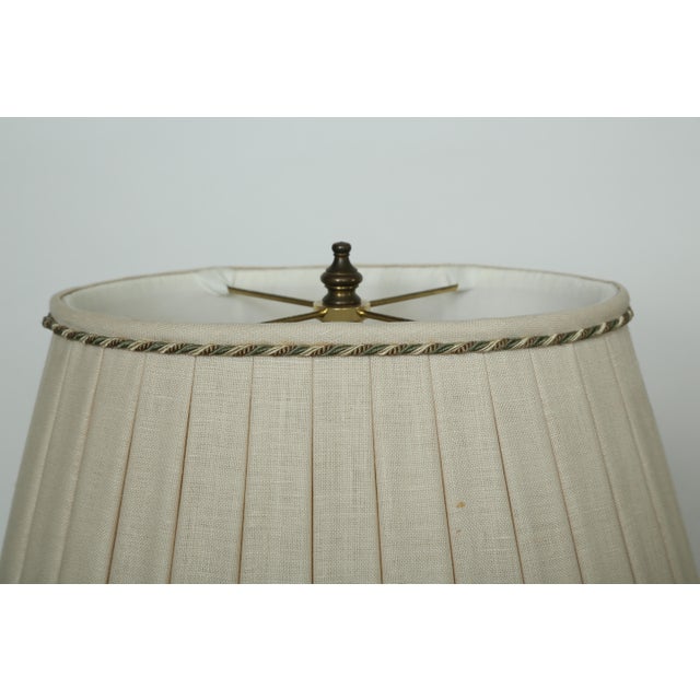 Metal Solid Glass Columnar Lamp With Silvered Corinthian Capital-Hand Sewn Pleated Linen Shade For Sale - Image 7 of 8