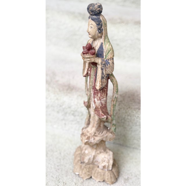 Antique Chinese 16.5” Tall Kuan Yin Wood Statue For Sale - Image 11 of 11