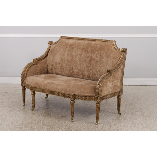 French Maitland Smith French Louis XVI Style Giltwood Settee Loveseat For Sale - Image 3 of 17