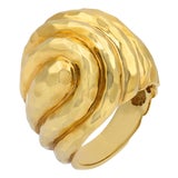 1990s Henry Dunay Vintage 18k Yellow Gold Hammered Dome Ring, Size 5.75 For Sale