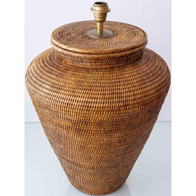 Vintage Hand-Woven Rattan Jar Table Lamp, 1980s For Sale - Image 6 of 11