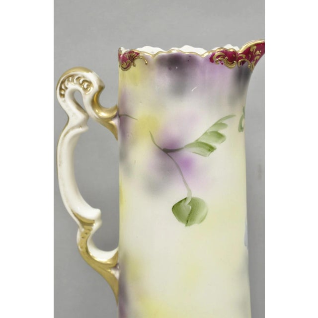 Antique Nishiku Royal Nippon Hand Painted Floral Gold Gilt Handle Water Pitcher For Sale - Image 11 of 17