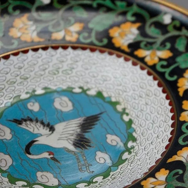 Black Antique Chinese Cloisonné Enamel Decorated Swan Compote Circa 1930 For Sale - Image 8 of 13
