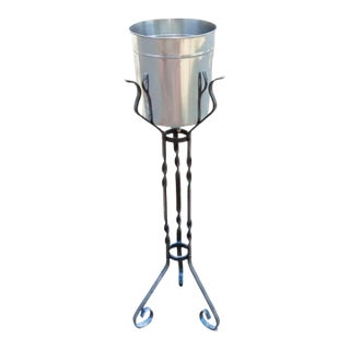 Vintage Wine Cooler & Iron Stand For Sale