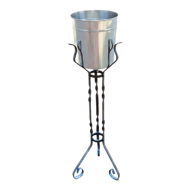 Vintage Wine Cooler & Iron Stand For Sale
