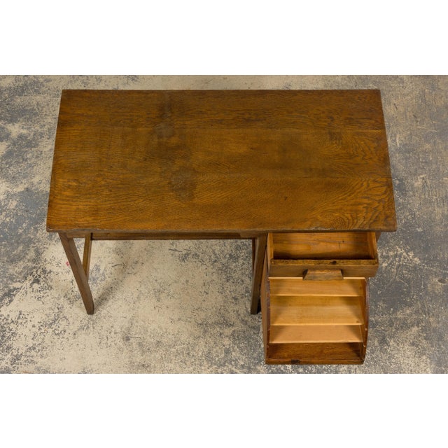 1940s 1940s Petite French Art Deco Oak Office Desk For Sale - Image 5 of 17