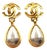 Chanel Vintage Gold Plated CC Silver Stone Tear Drop Dangle Clip on Earrings, A Pair For Sale